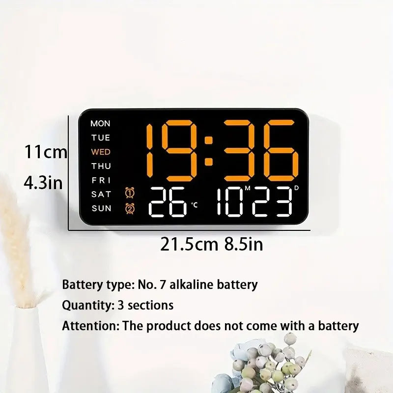 horloge murale numérique affichage led cadre noir chiffres couleur moderne date température minuterie chambre