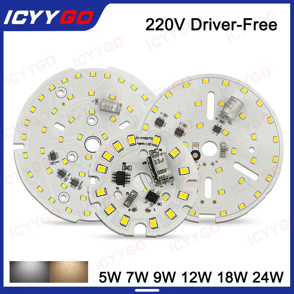 Plaque LED circulaire 5W 7W 9W 12W 18W 24W blanc moderne sans pilote 220V