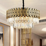 lustre moderne doré noir cristaux géométriques salon chambre led dimmable echangement cable