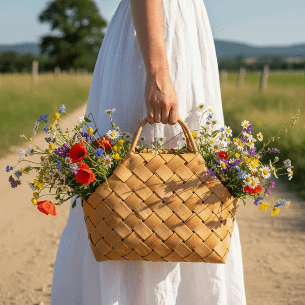 panier osier tressé traditionnel beige clair poignée rangement décoration rusticestyle