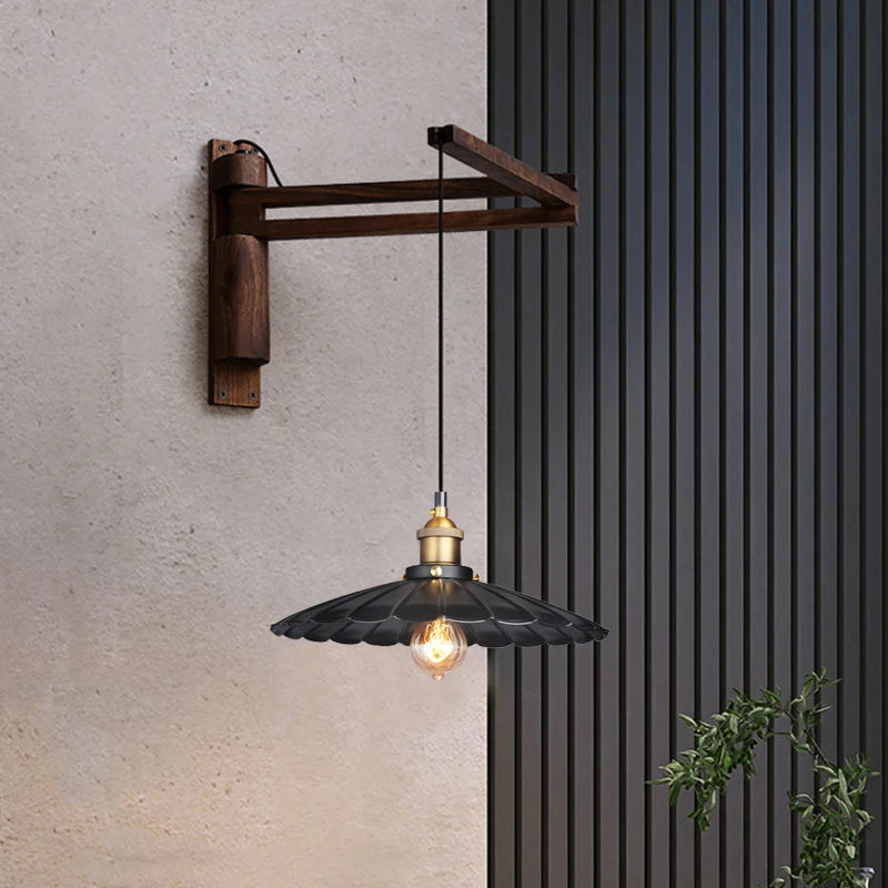 lampe murale bois moderne abat jour fleur industriel rustique chambre entrée