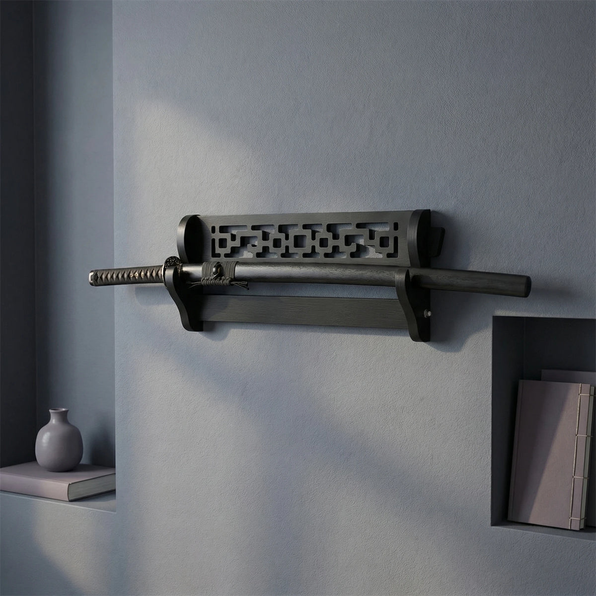 présentoir mural bois ajouré étagère noire moderne étages 10 crochets