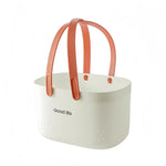 panier rangement salle bain blanc cassé gris rose poignées pliables petits trous moderne minimaliste