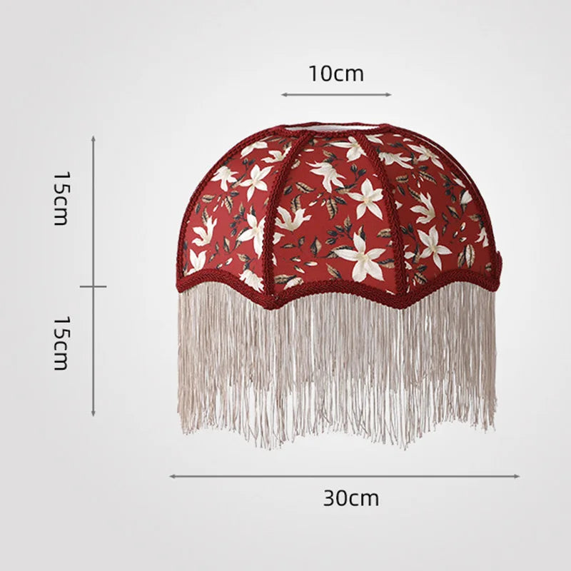 abat jour tissu broderie florale franges vintage palace beige vert rouge