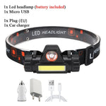 lampe frontale led noire blanc imprimée géométrique 1800lm modes aimant porte câble intégré camping