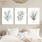 affiches art aquarelle feuilles plantes verte blanche abstraction moderne décoration mur