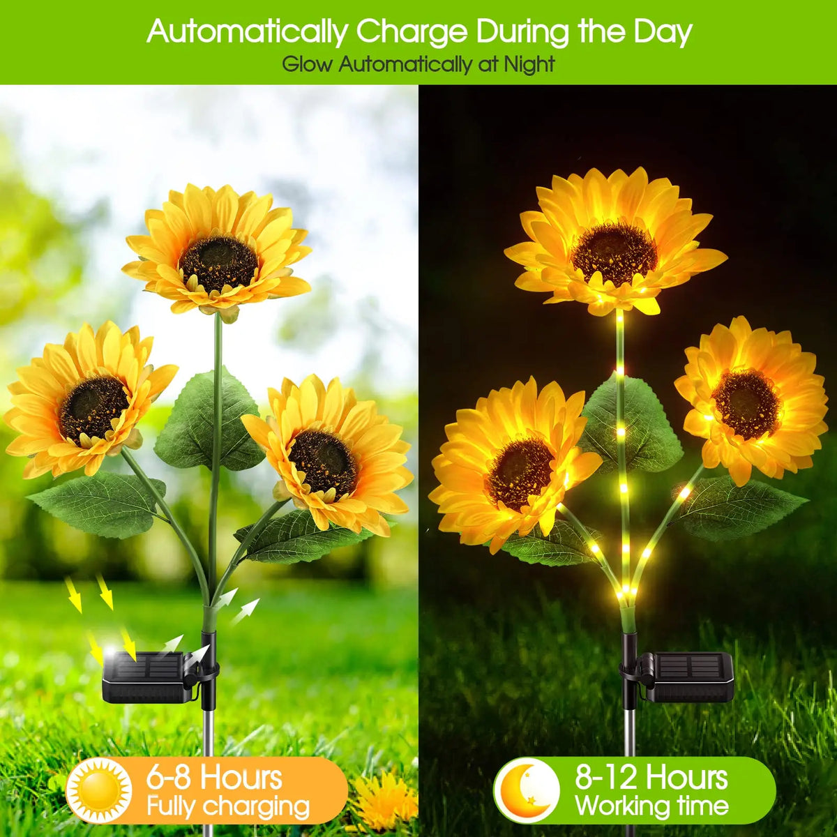 fleur artificielle solaire jaune tournesol moderne extérieur piquet métallique led nocturne jardin noël