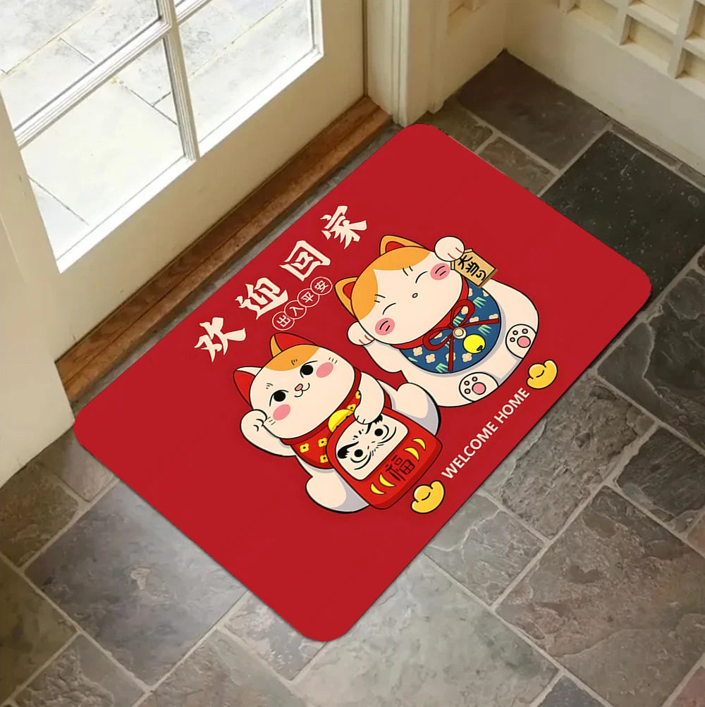 tapis sol moderne rouge or bienvenue maison antidérapant polyester dimension 40x60cm