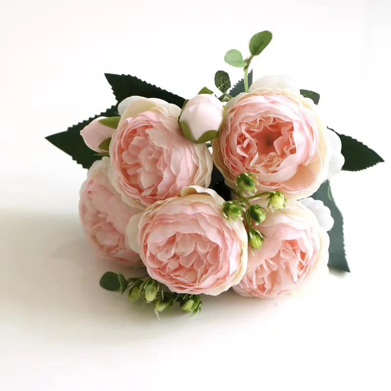 bouquet fleurs artificielles soie décoration maison mariage anniversaire fêtes extérieur roses pivoines classique