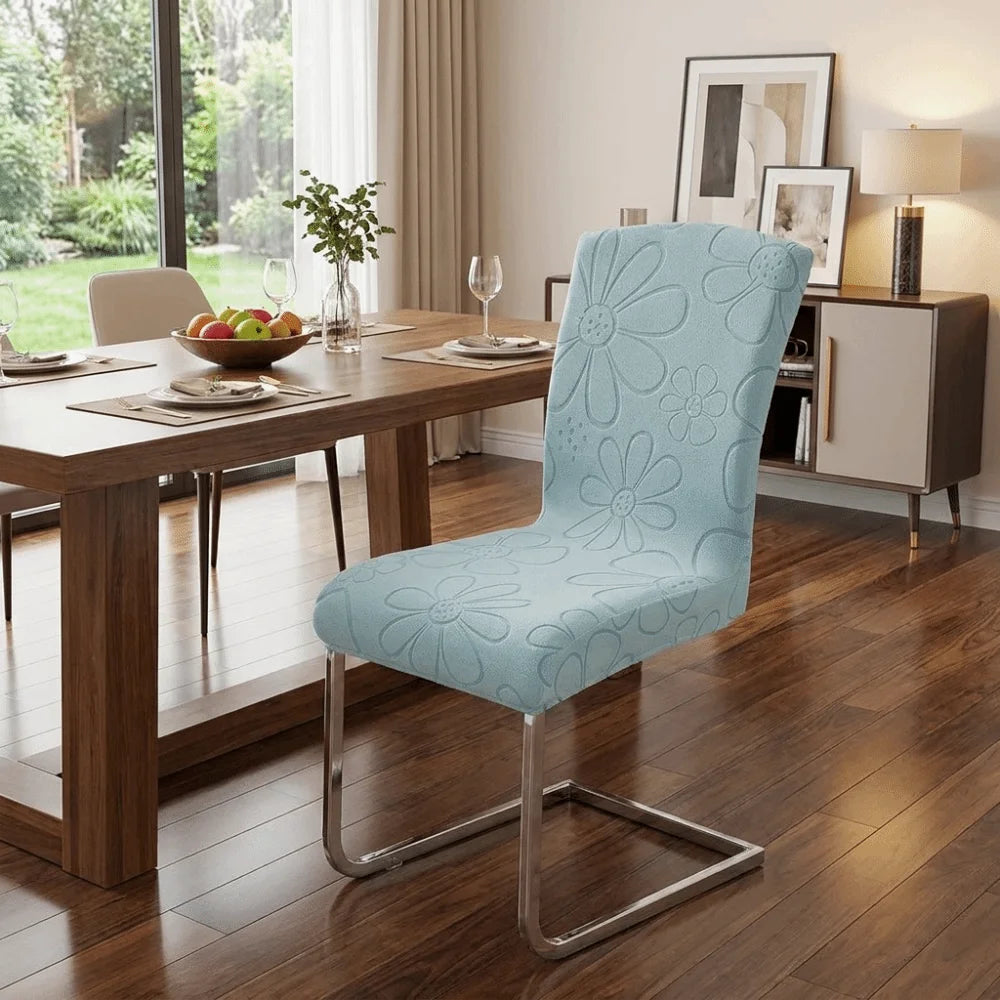 Housse chaise moderne fleurs imprimées orange bleu clair gris polyester élastique fauteuil accueil
