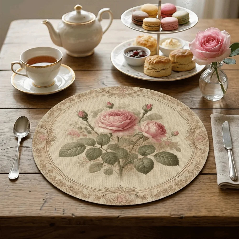 placemat classique floral oiseaux vert beige rose blanc 35cm 35cm