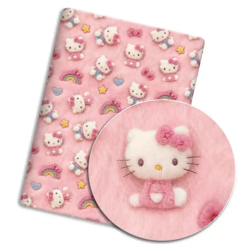 tissu coton sanrio hello kitty rose blanc motif étoiles coeurs arc ciel enfantin decorative