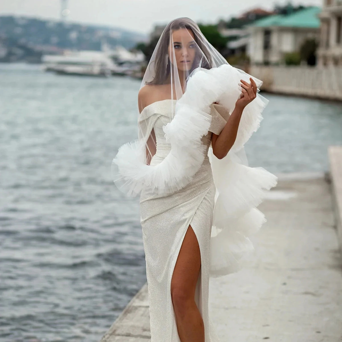 voile mariée deux couches tulle blanc classique élégant prom mariage demoiselle d'honneur romantique original
