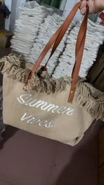 sac plage toile réutilisable pliable boho chic poignées cuir multiple usage femmes pique nique