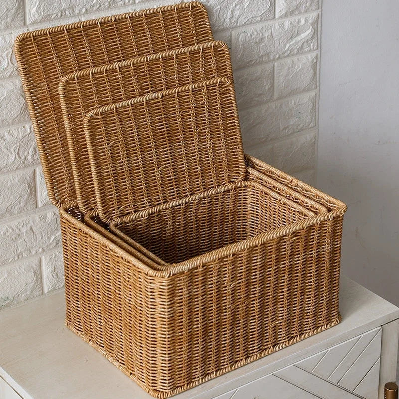 Panier de rangement blanc avec couvercle empilable