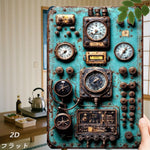 panneau contrôle vintage steampunk bleu vert doré métal vieilli émail noir
