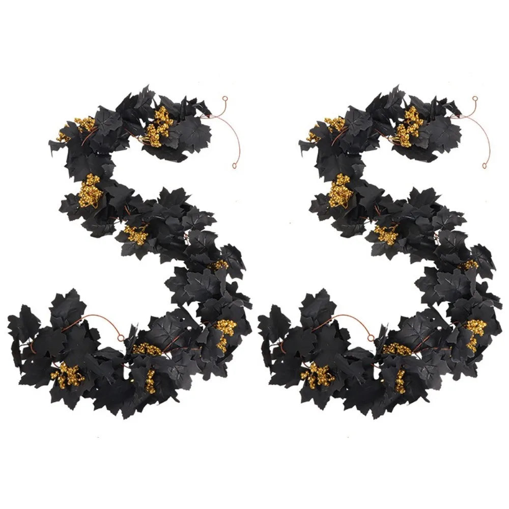 guirlande décorative automnale feuilles noires dorées baies vigne plastique extérieure festive