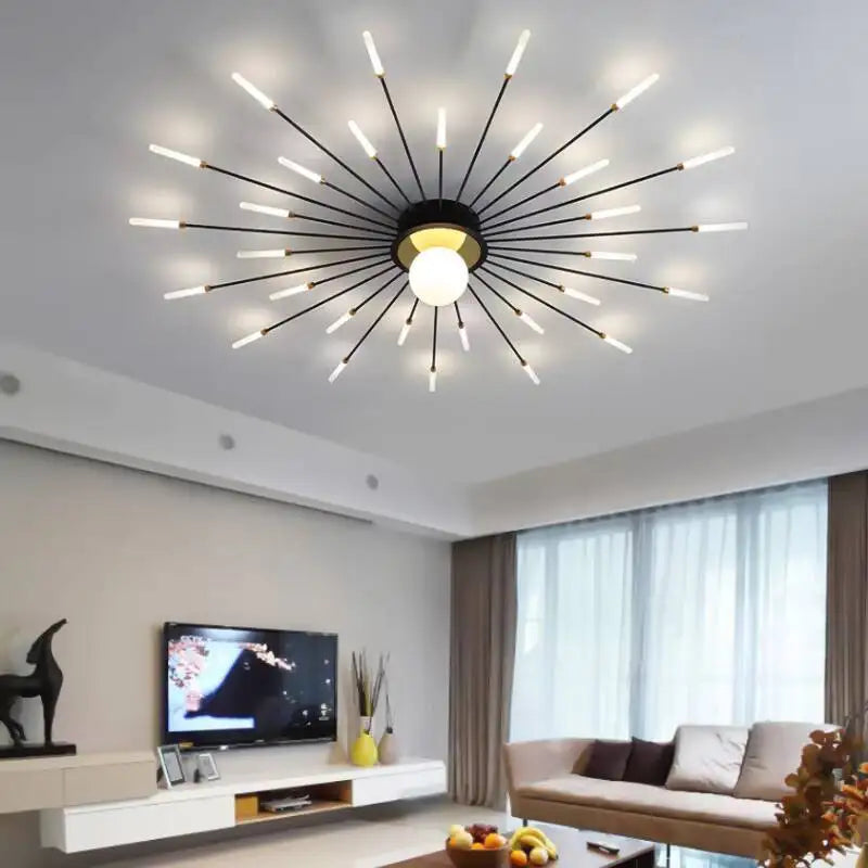 luminaire moderne or noir branches rayonnantes abatjour opaques décoration contemporaine chambre salon