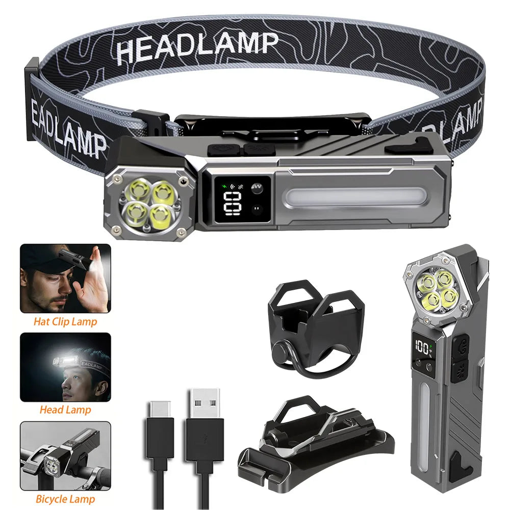 lampe frontale led rechargeable 1500lm noir orange 3modes ipx6 14h usb