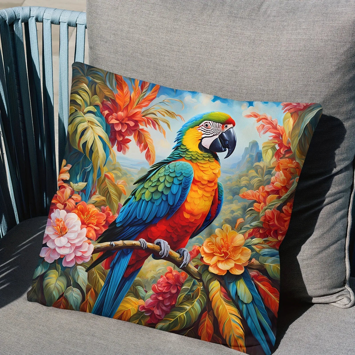 taies d'oreiller motif tropical perroquets fleurs multicolores moderne polyester 45x45cm zipper closure