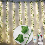 guirlande lumineuse feuilles vertes lierre lumière blanche moderne décoration chambre vacances télécommande usb
