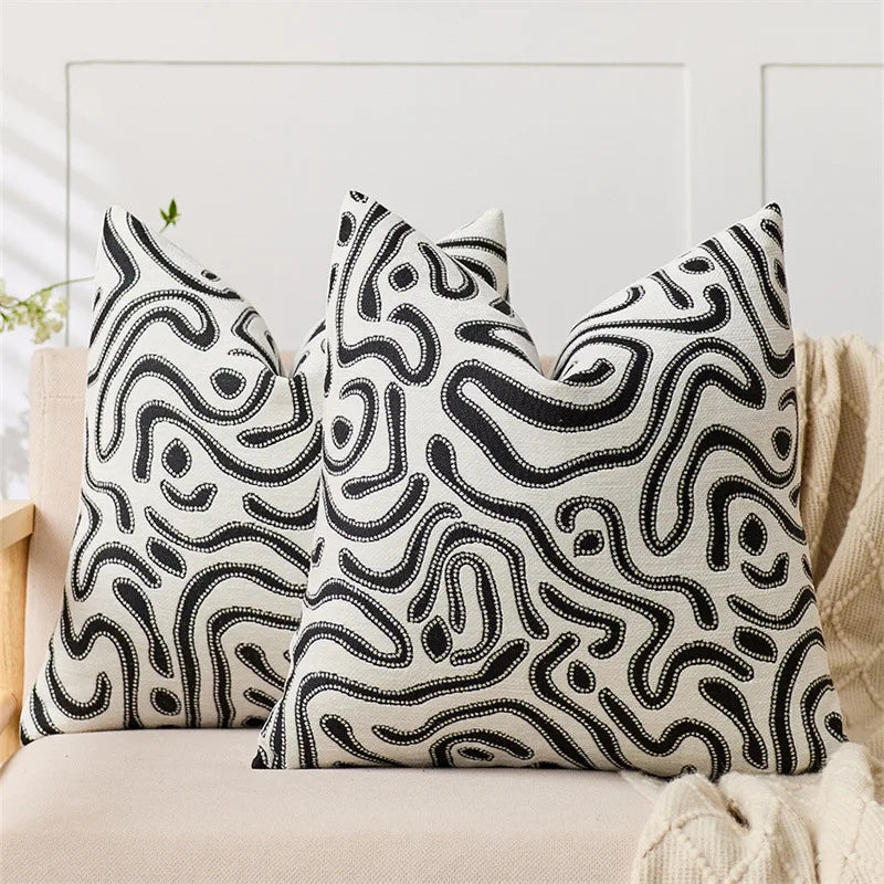 lot deux housses coussin chenille motif abstrait moderne canapé salon décoratif
