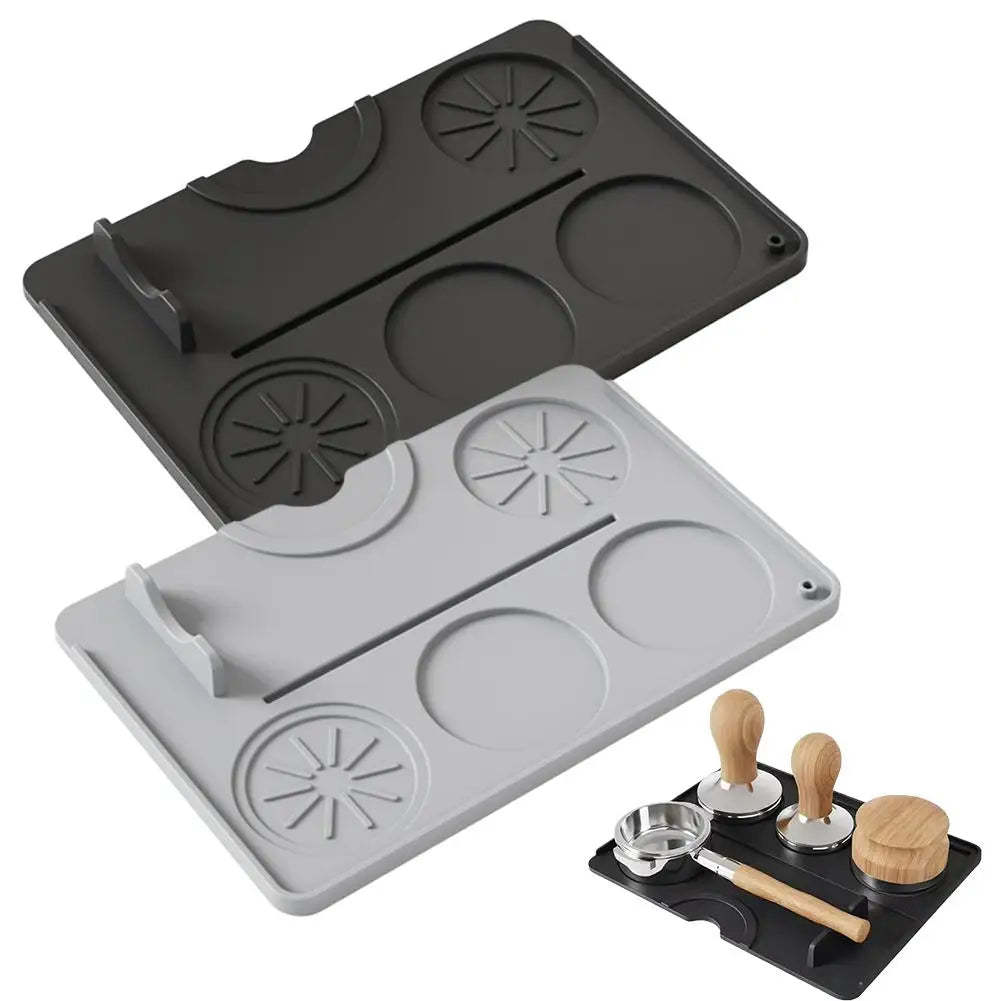 organisateur accessoires tapis tasse expresso moderne minimaliste gris noir texturé circles rayures opalescent barista