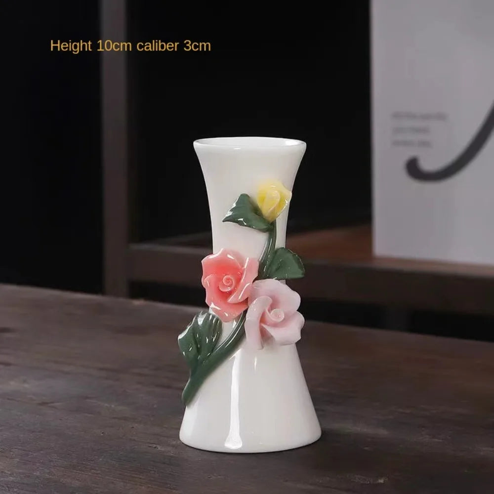vases céramique blanc fleurs relief classique intérieur décoration maison vintage faux fleurs miniature