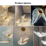 lampe suspendue papillon moderne blanc doré cristal transparent vis fixations