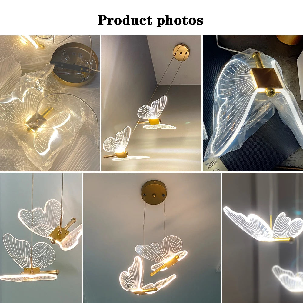lampe suspendue papillon moderne blanc doré cristal transparent vis fixations