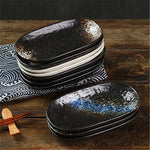 assiettes ovales céramique porcelaine sous glaçure noir blanc texture marbrée moderne rustique respectueux environnement