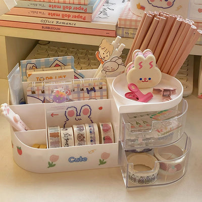 Boîte de rangement bureau transparente Kawaii multifonction vue de face