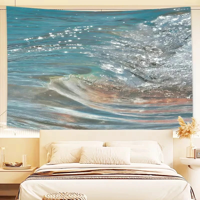 tapisserie murale moderne ondes mer bleu gris scintillement salon chambre 120x180cm