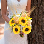 bouquet fleurs artificielles tournesol jaune feuilles vertes deco moderne exterieur intérieur fête anniversaire mariage
