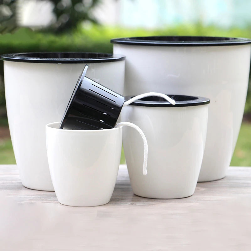 pots fleurs auto arrosage hydroponie moderne blanc noir coton plastique pp