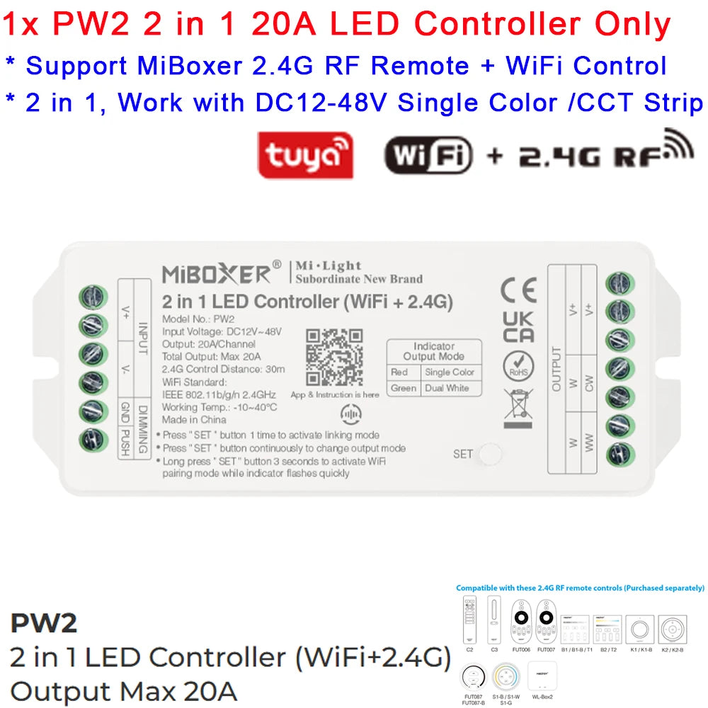 contrôleur led zigbee 3.0 wifi rgb rgbw rgb+cct 20a max charge moderne blanc