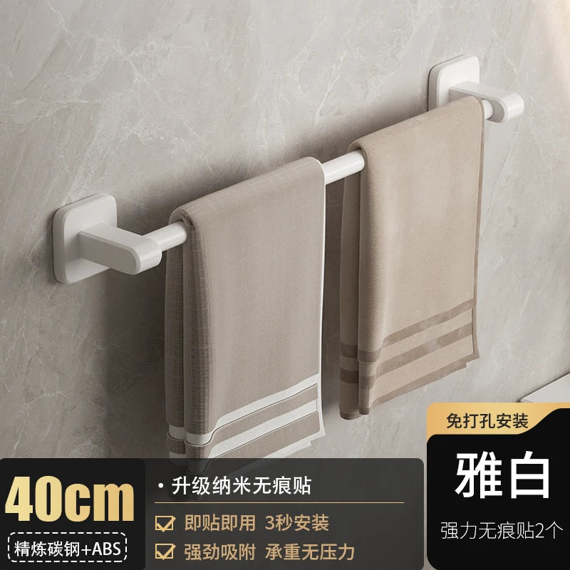 porte serviettes mural adhésif gris métallisé texture brossée moderne sans perçage salle bain double