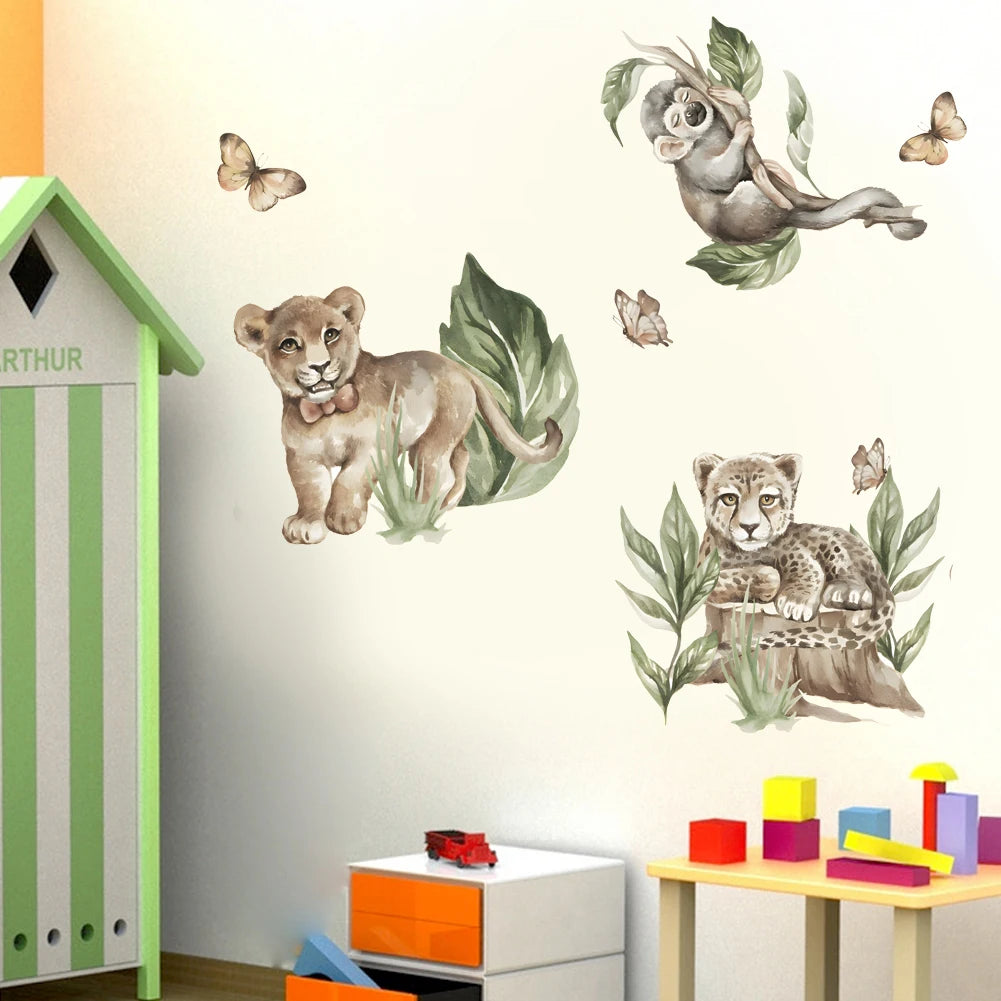 stickers muraux animaux forêt enfants cartoonaux adhésifs non toxiques waterproof arbres champignons papillons naturenels