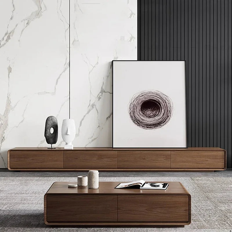 meuble tv long bois marron foncé moderne salon nordique bois naturel