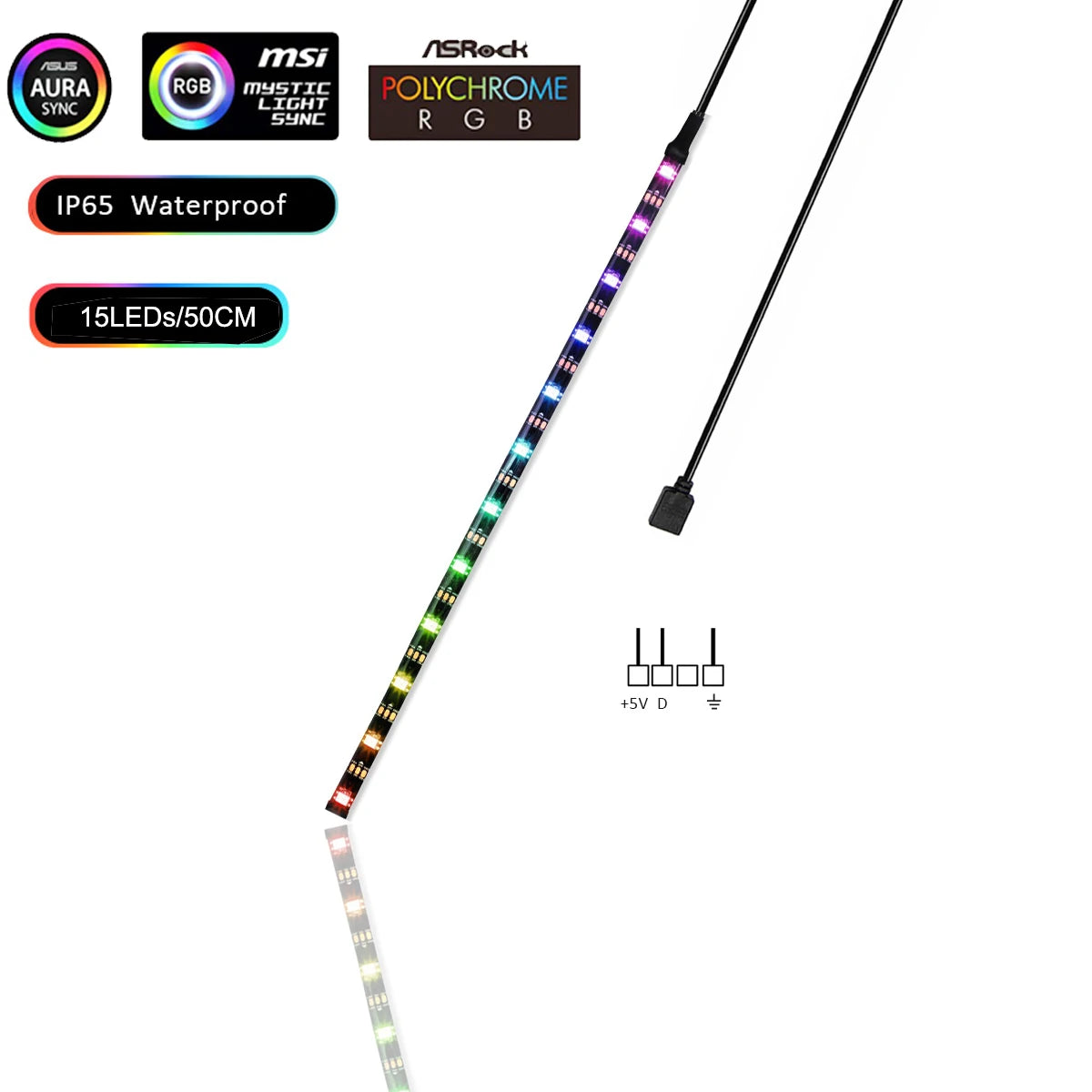ruban led flexible magnétique noir multicolore 15leds 30leds ip20 ip65 ws2812b adressee