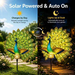 décoration jardin paon plumes bleu vert or lumière LED mouvement auto étancheextérieur féerique