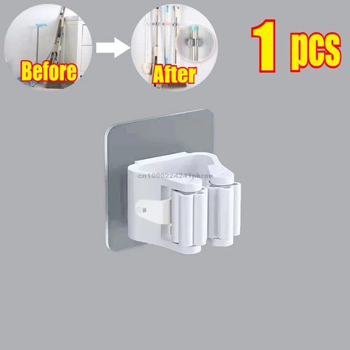 porte balai adhésif multifonction blanc moderne accroche balais brosse poussière sol rangement cuisine salle