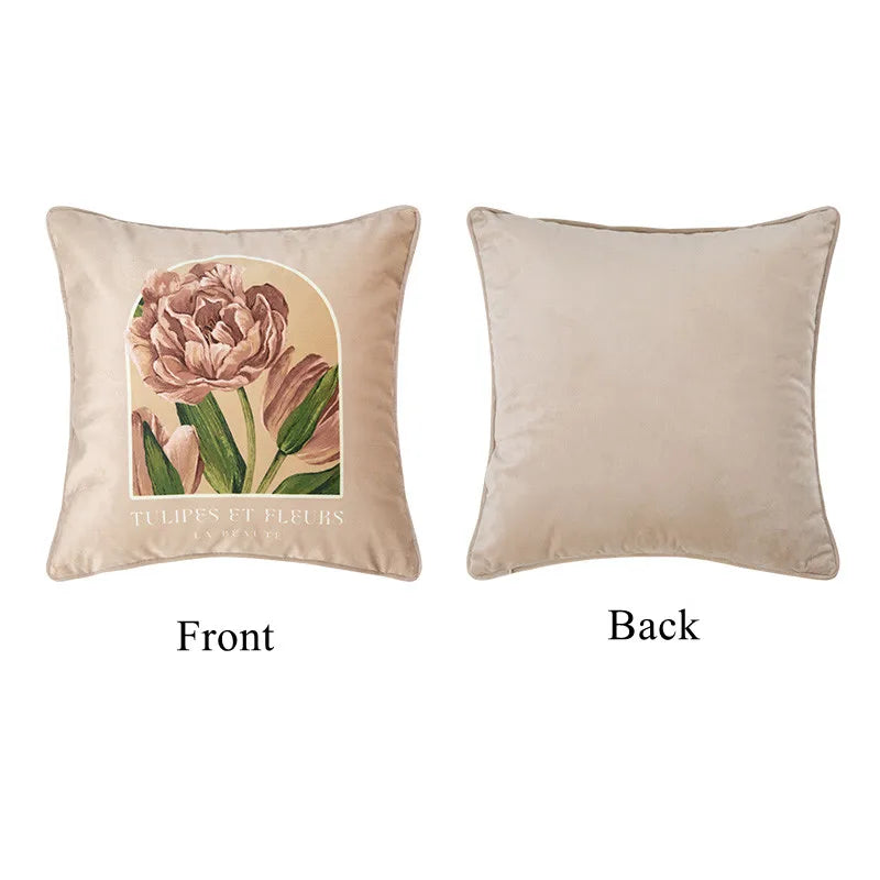 coussin carré velours fleuri vert clair vintage 45x45cm 55x55cm décoration maison lit sofa farmhouse