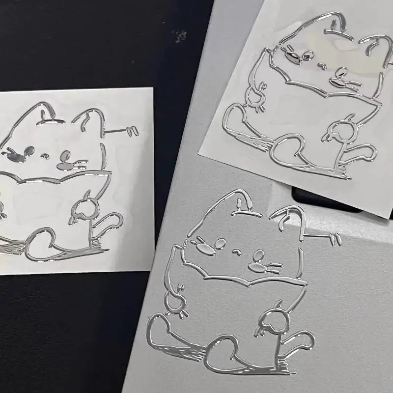sticker autocollant 3d dessins animés chat noir blanc décoration téléphone diy illustration simple