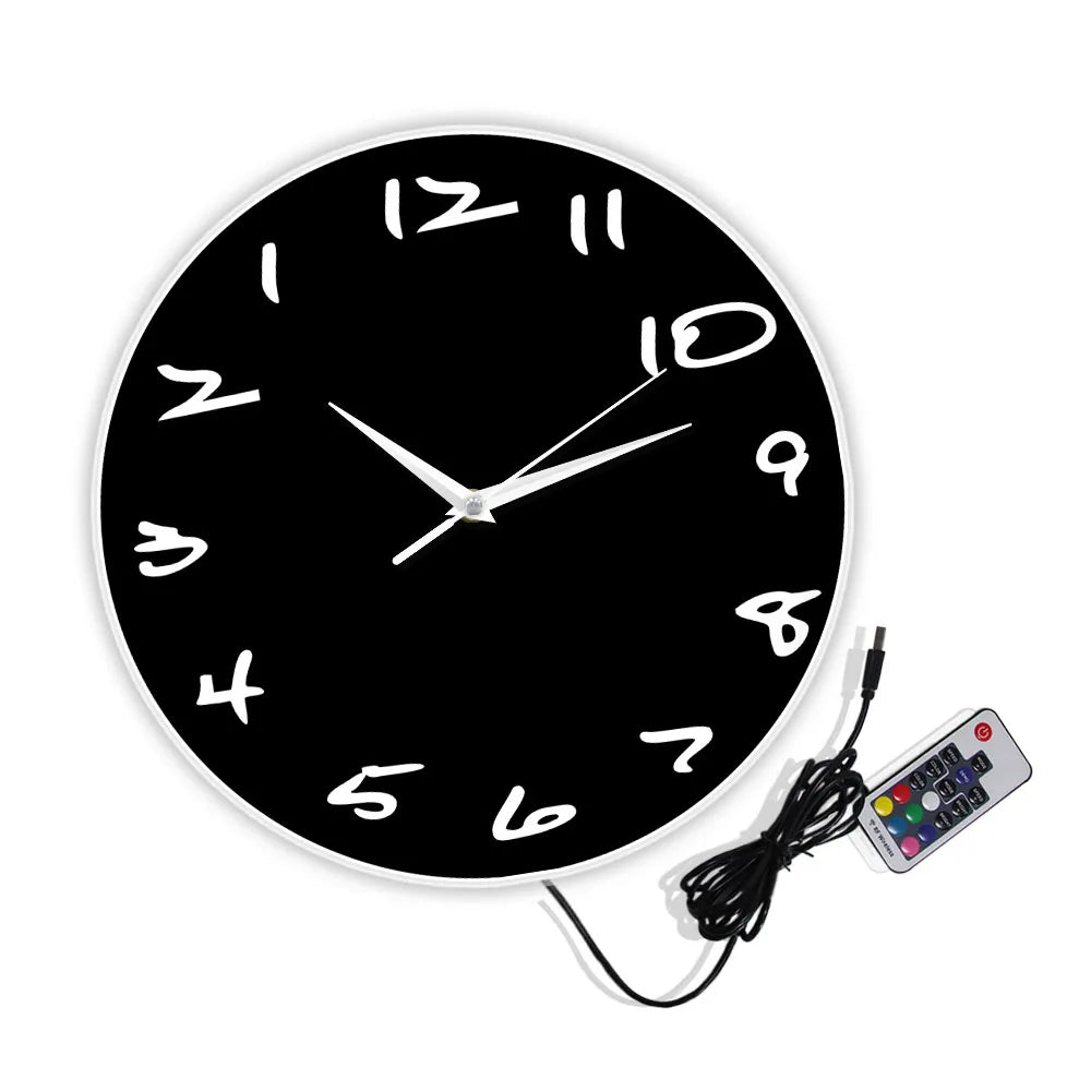 horloge murale moderne minimaliste noir aiguille quartz séparée face unique télécommande chambre salon