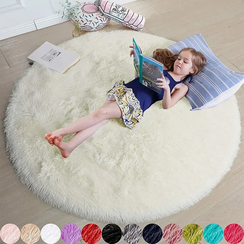 tapis rond peluche douce moderne rose blanc floral chambre salon extérieur