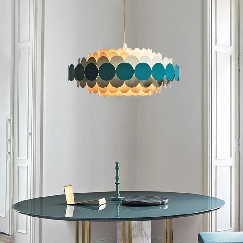 suspension lumineuse moderne blanc bleu vert orange circulaire géométrique opaque scandinave