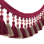 ruban franges rouge bordeaux beige clair decoratif textile maison bordure pompons 11cm