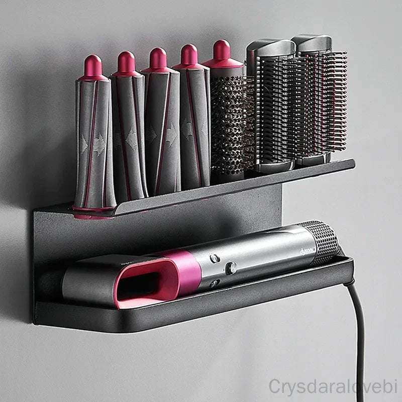 rangements aspirateur cheveux noir rose texturé moderne adhésif brosse diffuseur capillaire stockage salon chambre