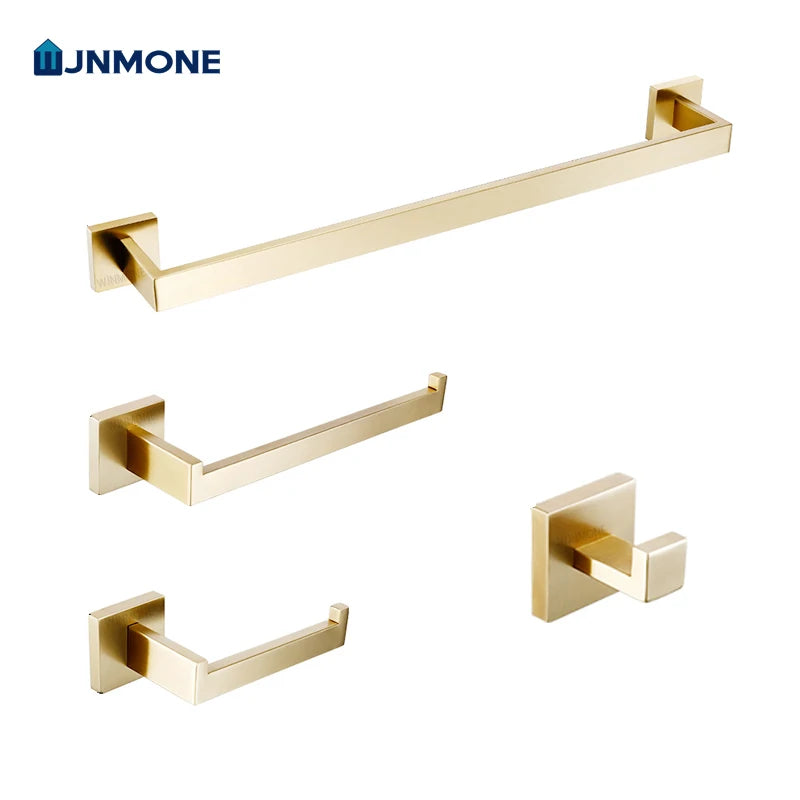 accessoires salle bain ensemble porte serviettes moderne finition dorée métal alliage aluminium fixations murales
